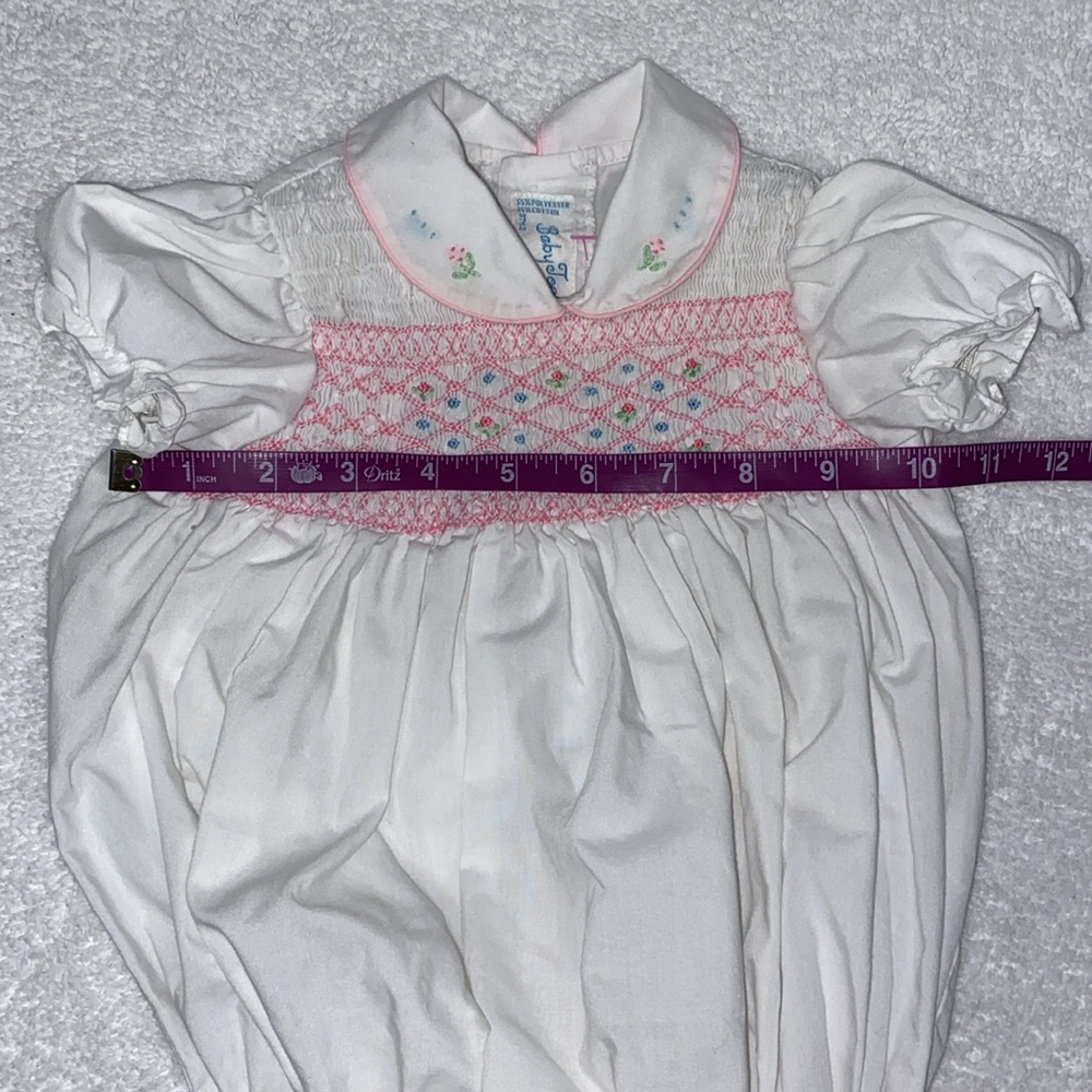 Vintage baby togs smocked White and Pink baby summer romper 12m - Picture 5 of 7